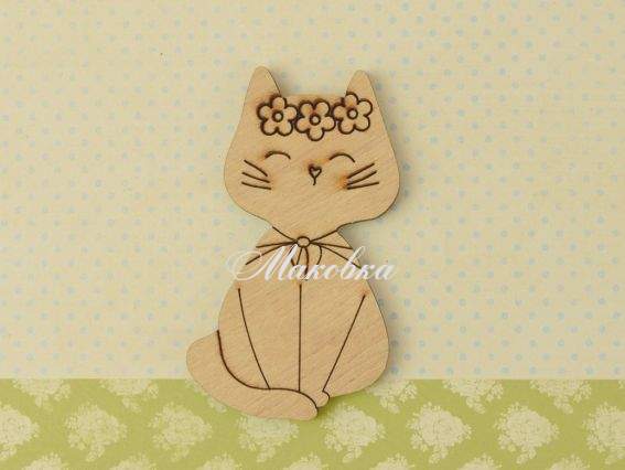 Фігурка плоска Кішка у віночку, фанера, 1 шт Фігурка плоска Кішка у віночку, фанера, 1 шт