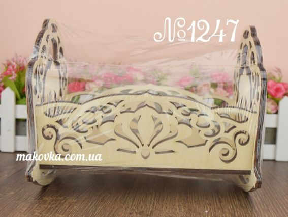Ліжко-гойдалка велике №1247 різьблене, з фанери, 21х15х17 см Ліжко-гойдалка велике №1247 різьблене, з фанери, 21х15х17 см