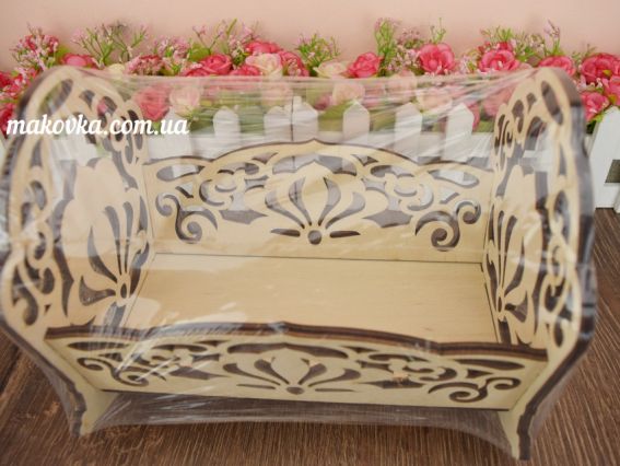 Заготівля Лялькова Ліжко-гойдалка велике різьблене, фанера 6мм, 21х15х17 см, №1247