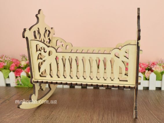 Заготівля Лялькова Ліжко-гойдалка велике різьблене, фанера 6мм, 22х23х22см, №1248