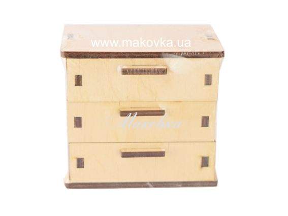 Тумба маленькая (комод) на 3 ящика №1087, фанера 9х5,5х8 см Тумба маленькая (комод) на 3 ящика №1087, фанера 9х5,5х8 см