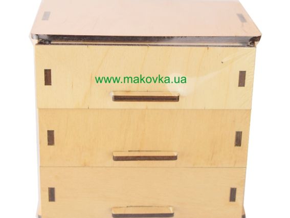 Тумба большая (комод) на 3 ящика №1088, фанера 14х9х13 см Тумба большая (комод) на 3 ящика №1088, фанера 14х9х13 см