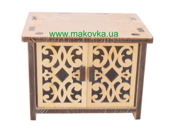Тумбочка різьблена №1089 з дверцятами, фанера, 8х6,5х6,5 см