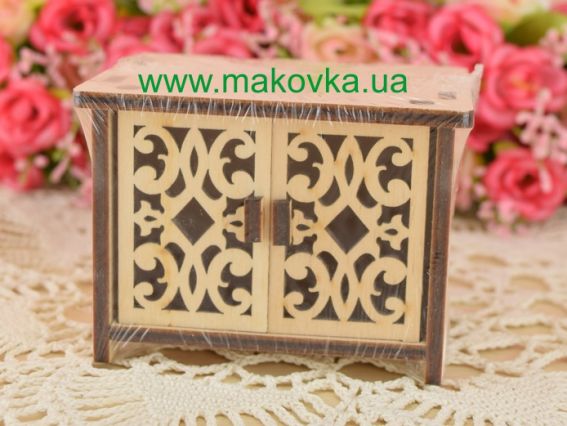 Заготовка кукольная Тумбочка резная №1089, фанера, размер 8х6,5х6,5 см