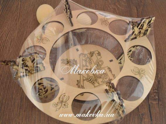 Підставка на 8 яєць і паску №1063, кругла двоярусне, з фанери Підставка на 8 яєць і паску №1063, кругла двоярусне, з фанери