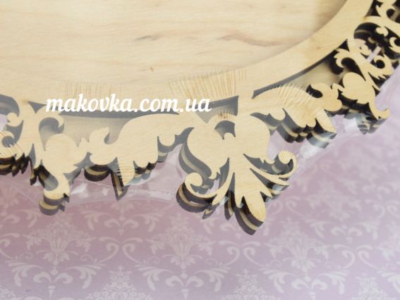 Заготовка поддекор  №1209 фото-рамка овальная с фигурным краем, из фанеры, 18х22 см