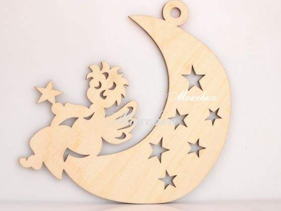 Заготовка фігурка плоска №67 Місяць з ангелом, 15 см, 1 шт., фанера Заготовка фігурка плоска №67 Місяць з ангелом, 15 см, 1 шт., фанера