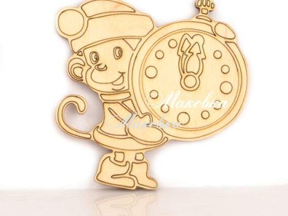 Заготовка фигурка плоская №684 Обезьянка с большими часами, 9 см, фанера, 1 шт Заготовка фигурка плоская №684 Обезьянка с большими часами, 9 см, фанера, 1 шт