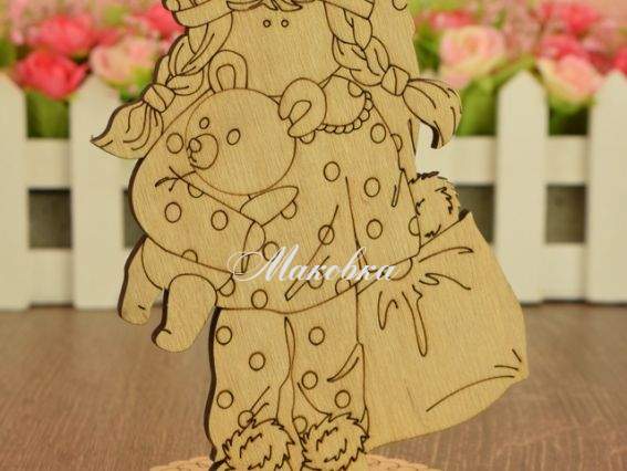 3-052 Кукла Соня, заготовка на подставке  для росписи, фанера, 15х10 см, Идейка 3-052 Кукла Соня, заготовка на подставке  для росписи, фанера, 15х10 см, Идейка