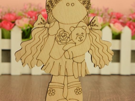 3-053 Кукла Катя, заготовка на подставке  для росписи, фанера, 15х9 см, Идейка 3-053 Кукла Катя, заготовка на подставке  для росписи, фанера, 15х9 см, Идейка