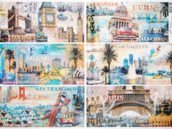 Декупажная карта Коллажи городов, 40х30см, Art