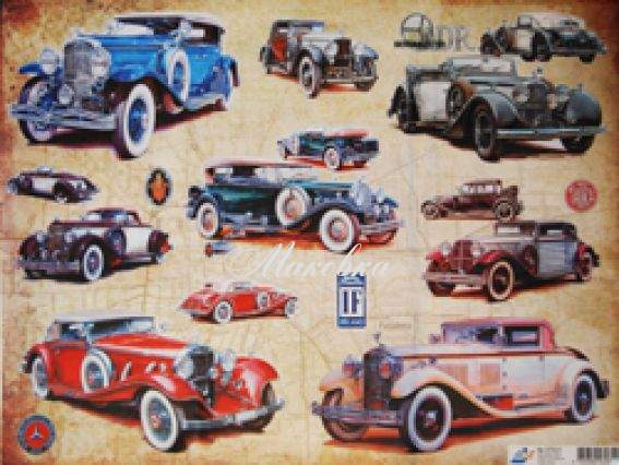 Декупажная карта Ретро автомобили, 40х30см, Art