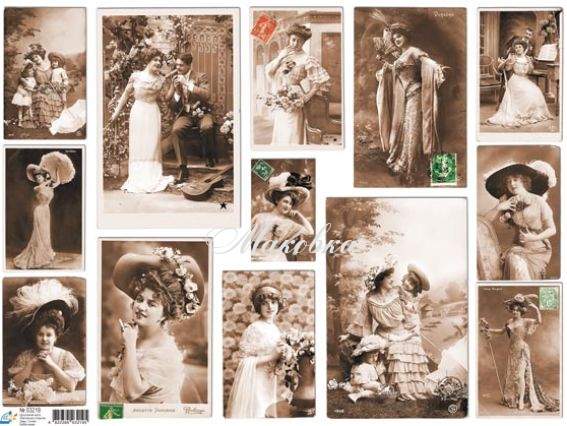 Декупажная карта Винтажные открытки, Дамы, Сепия, 40х30см, Art
