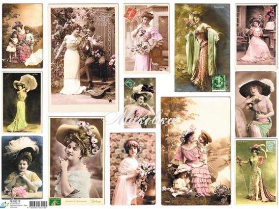 Декупажная карта Винтажные открытки, Дамы, 40х30см, Art Декупажная карта Винтажные открытки, Дамы, 40х30см, Art