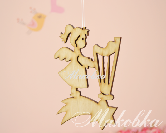 Заготовка для декора Ангел с арфой на звезде Заготовка для декора Ангел с арфой на звезде