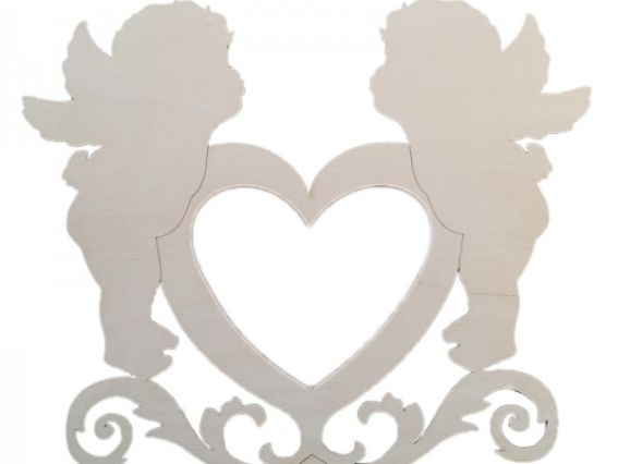 Заготовка для декора Ангелы и Сердце полое (завитки) Кабу (ВЗСА1-169) фанера Заготовка для декора Ангелы и Сердце полое (завитки) Кабу (ВЗСА1-169) фанера