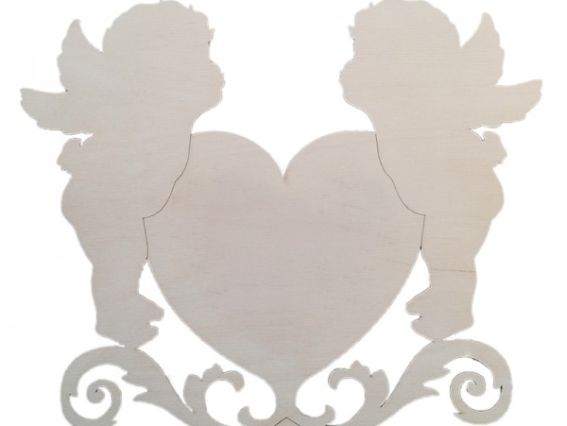 Заготовка для декора Ангелы и Сердце (завитки) Кабу (ВЗСА2-169) фанера Заготовка для декора Ангелы и Сердце (завитки) Кабу (ВЗСА2-169) фанера