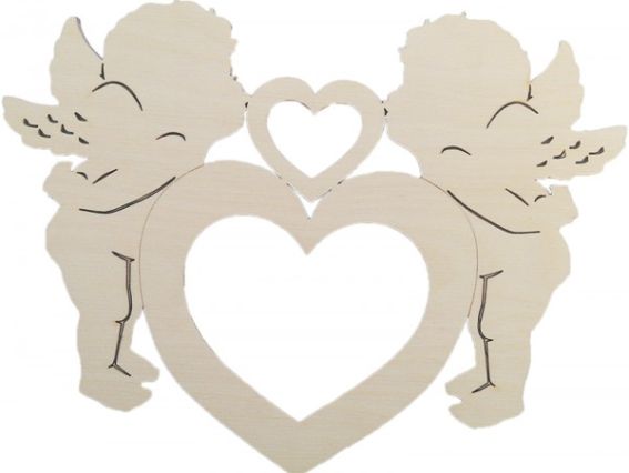 Заготовка для декора Ангелы и Сердце (полое), Кабу (ВЗСА2-198) 150х198 мм, фанера Заготовка для декора Ангелы и Сердце (полое), Кабу (ВЗСА2-198) 150х198 мм, фанера