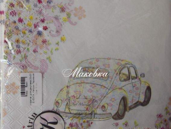 Декупажная салфетка №108 цветочная машина молодоженов, 1 шт Декупажная салфетка №108 цветочная машина молодоженов, 1 шт