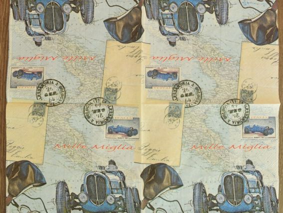 Декупажная салфетка №110 ретро авто и карта, 1 шт Декупажная салфетка №110 ретро авто и карта, 1 шт