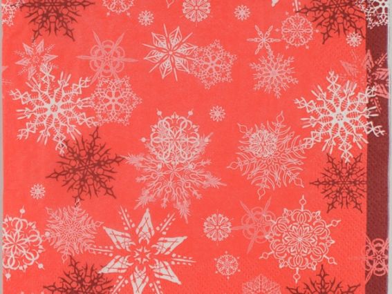 Декупажна серветка №127 червона з білими сніжинками, 1 шт Декупажна серветка №127 червона з білими сніжинками, 1 шт