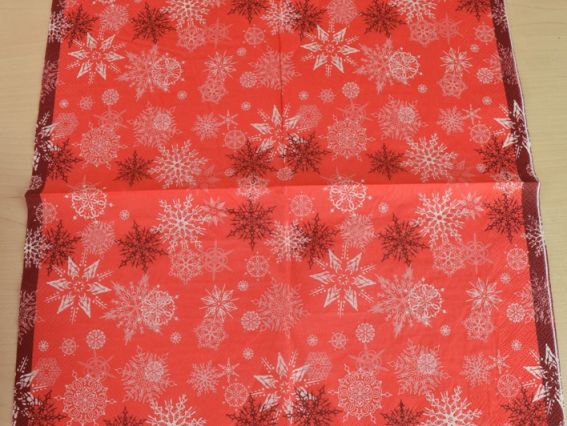 Серветка для декупажу №127 червона з білими сніжинками, 1 шт