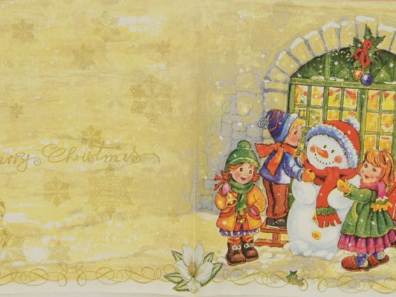 Декупажная салфетка №136 дети лепят снеговика, 1 шт Декупажная салфетка №136 дети лепят снеговика, 1 шт