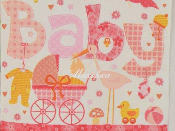 Декупажна серветка №140 BABY рожева, 1 шт Декупажна серветка №140 BABY рожева, 1 шт