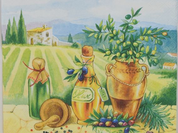 Декупажная салфетка №150 оливки и оливковое масло, 1 шт Декупажная салфетка №150 оливки и оливковое масло, 1 шт