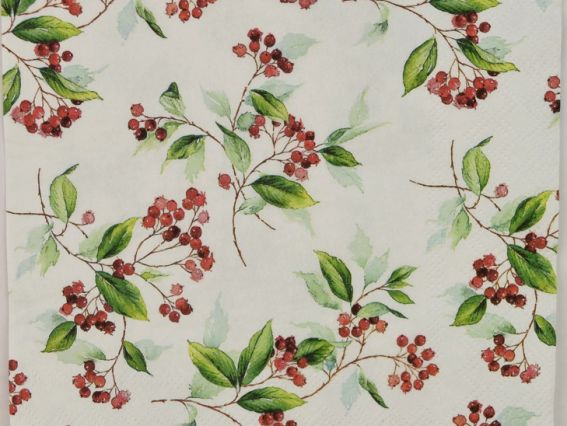 Декупажная салфетка №152 веточки с красными ягодами, 1 шт Декупажная салфетка №152 веточки с красными ягодами, 1 шт