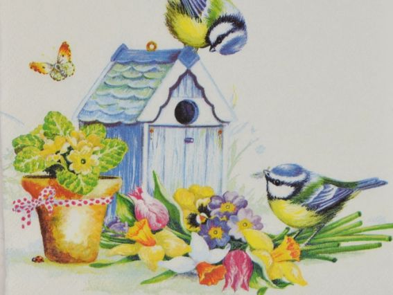 Декупажная салфетка №157 Синички и скворечник, 1 шт Декупажная салфетка №157 Синички и скворечник, 1 шт