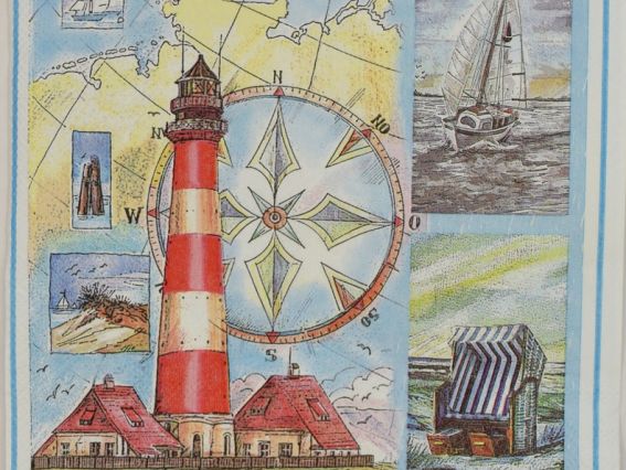 Декупажная салфетка №164 Маяк, роза ветров коллаж, 1 шт Декупажная салфетка №164 Маяк, роза ветров коллаж, 1 шт