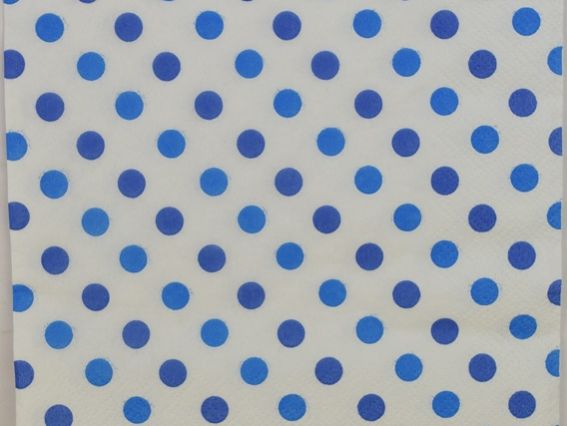 Декупажная салфетка №170 белая в сине-бирюзовый горошек, 1 шт