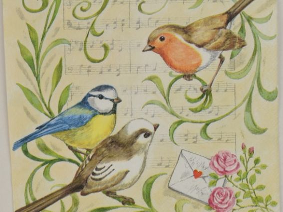 Декупажная салфетка №172 птицы, ноты, письмо 1 шт Декупажная салфетка №172 птицы, ноты, письмо 1 шт