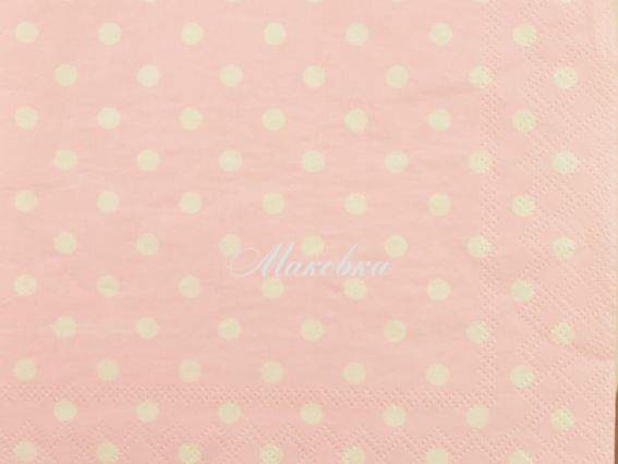 Декупажна серветка №183 ніжно-рожева в білий горох, 1 шт Декупажна серветка №183 ніжно-рожева в білий горох, 1 шт