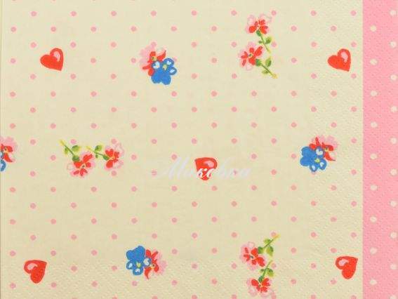 Декупажная салфетка №184, фоновая белая с мелкими цветами и сердечками, 1 шт
