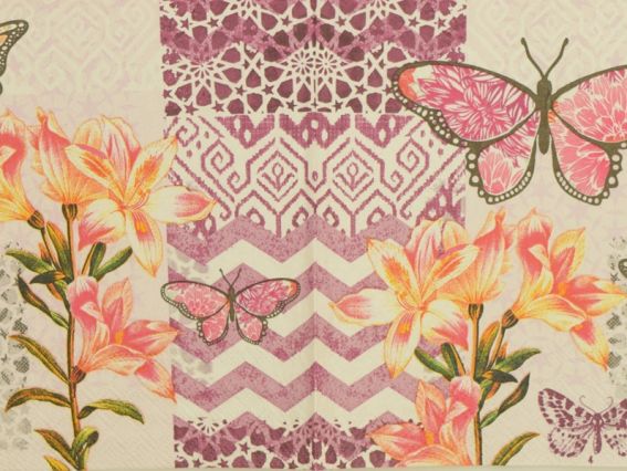 Декупажная салфетка №186, бабочки и лилии, 1 шт Декупажная салфетка №186, бабочки и лилии, 1 шт