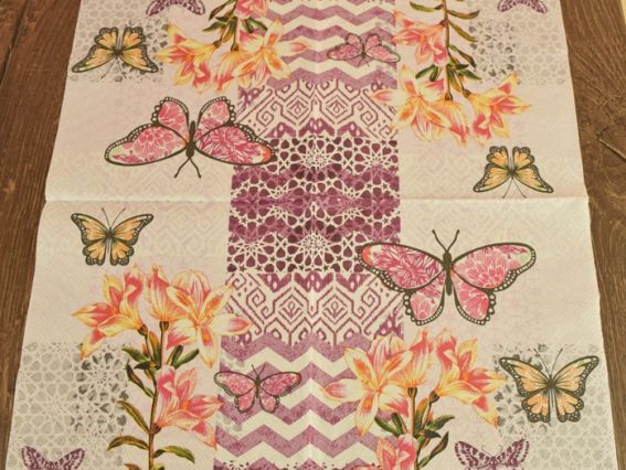 Cалфетка для декупажа №186, бабочки и лилии, 1 шт