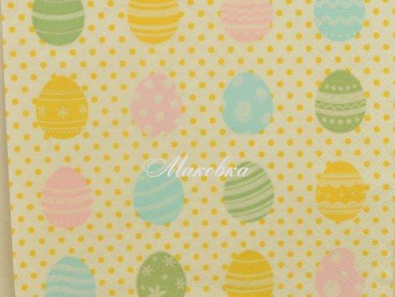 Декупажная салфетка №192 Фоновая пасхальные яйца и желтый горошек, 1 шт 
