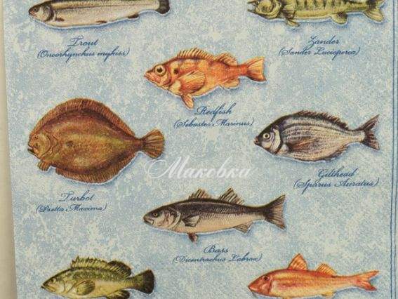 Декупажна серветка №195 Рибки на блакитному тлі, 1 шт  Декупажна серветка №195 Рибки на блакитному тлі, 1 шт 