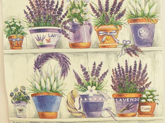 Декупажная салфетка №202 Маленькие горшочки с лавандой, 1 шт  Декупажная салфетка №202 Маленькие горшочки с лавандой, 1 шт 