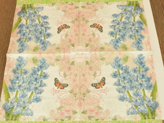 Серветка для декупажу №214 Гіацинти та метелик, 1 шт 