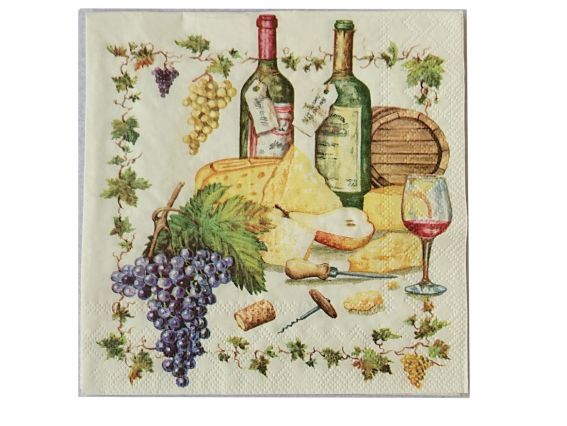 Декупажна серветка  №215 Вино, сир та виноград, 1 шт. Декупажна серветка  №215 Вино, сир та виноград, 1 шт.