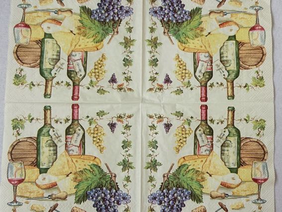 Серветка для декупажу  №215 Вино, сир та виноград, 1 шт.