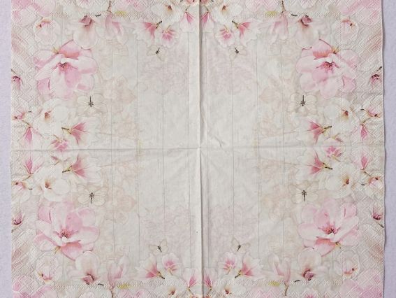 Cалфетка для декупажа №220 Цветы магнолии , кремово-розовая 1 шт