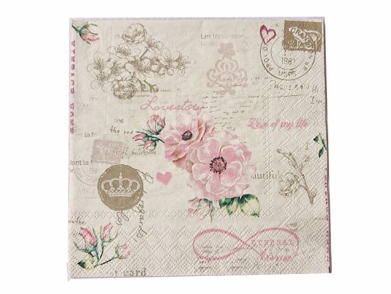 Декупажна серветка №221 Вінтаж із квітами шипшини , кремово-рожева 1 шт