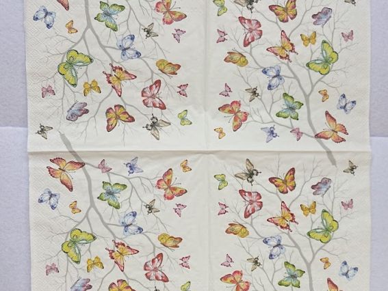 Серветка для декупажу №224 Метелики на тлі гілочки, 1 шт.
