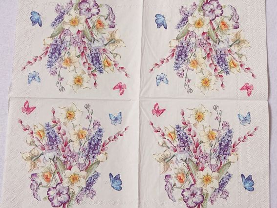 Серветка для декупажу №225 Букет з нарцисами та метелики 1 шт