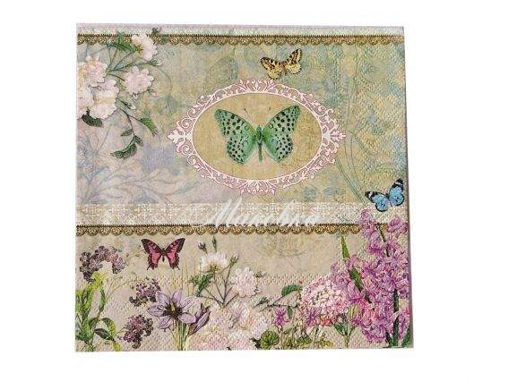 Декупажна серветка №229 Метелики та квітковий бордюр 1 шт Декупажна серветка №229 Метелики та квітковий бордюр 1 шт