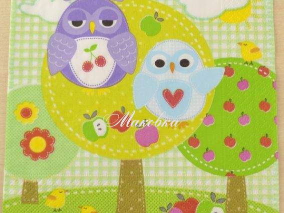 Декупажна серветка №33 Сови на дереві Декупажна серветка №33 Сови на дереві